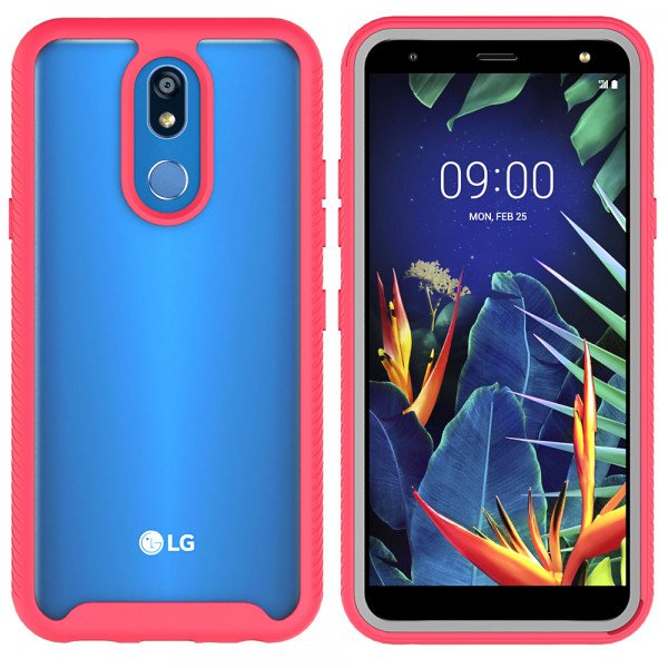 Wholesale LG K40 / K12 Plus / X4 (2019) Clear Dual Defense Hybrid Case (Hot Pink)